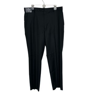 Stafford Black Travel Classic Fit Year Round Flat Front Wool Blend Pants…